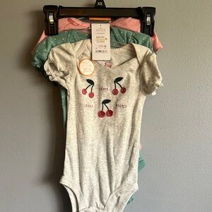Baby Girls' Cherry Graphic One-Piece Bodysuit - Gray Green and pink Cherry theme